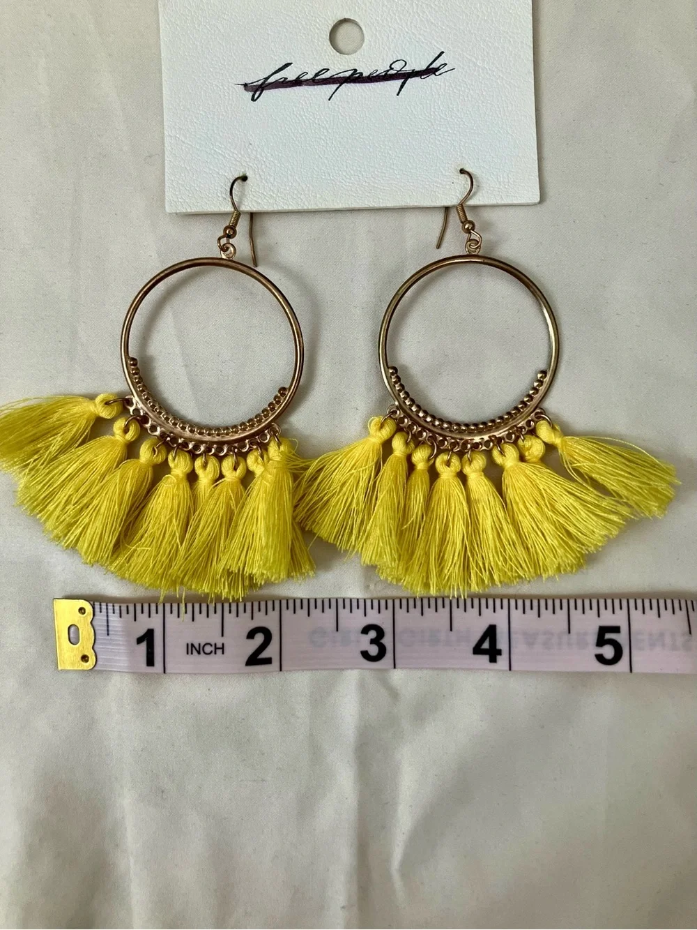 Free People Bright Yellow Tassel Hoop Earrings